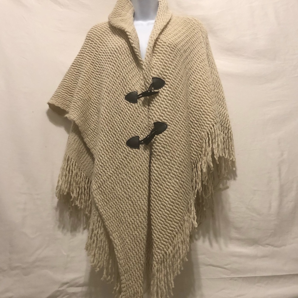 Cozy Cream Knit Poncho with Toggle Closures